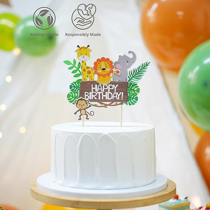 127 PCS Safari Birthday Decorations – Includes Safari Balloon Arch Kit, Pump, Cake Topper, Plates, Napkins, Bamboo Forks, and Banner – Animal Birthday Party Decorations for Boys, Girls, Serves 20