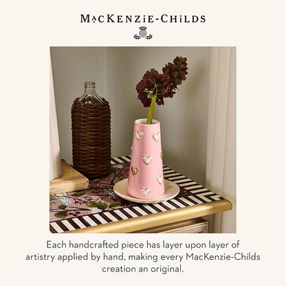MACKENZIE-CHILDS Ceramic Heart Vase, Unique Flower-Vase Decor, Short, Pink-and-White Rosy Check