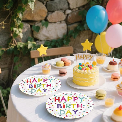 50PCS Happy Birthday Party Paper Plates 7 Inch, Disposable Colorful Polka Dots Cake Dessert Plates for Picnic Baby Shower Party Decorations (Birthday)