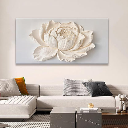 TAIJXAGSG Modern Wall Art White Flower Canvas Art Wall Decor Wall Decor Prints Painting Wall Art Picture For Bedroom Living Room Dining Room Home Office Artwork 24"×48" Ready To Hang