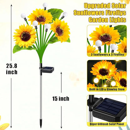 6 Pack Sunflower with Firefly Lights,Solar Lights Outdoor Garden Decor,Solar Flowers Lights Waterproof,Sunflowers Birthday Gifts for Mom Women,Decorative Stakes Fairy Lights for Yard Patio Lawn