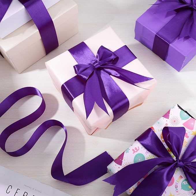 Purple Ribbon 1 1/2 Inch 60 Yards Purple Satin Ribbon Halloween Ribbons for Fall Decor Bows Crafts Flower Bouquet Wedding Christmas Decorations