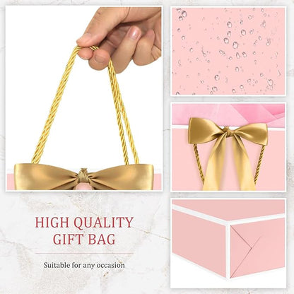 JMANNI Gift Bags, 1PCS Gift Bags Large with Ribbon and 1 Greeting Cards 2 Tissue Paper, Portable Paper Gift Bag with Handles, Birthday Gift Bags,Present Bags for Wedding Party Mothers Day