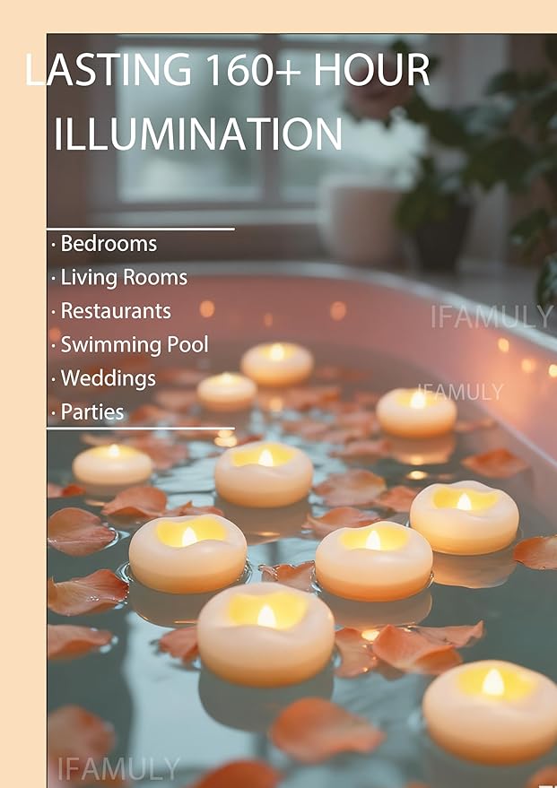 Floating Candles, 36 Packs 2.3 Inch Flameless LED Candle, 160+ Hour Battery Operated Waterproof Tealights for Wedding Centerpieces Marriage Proposals Pool Party Cylinder Vases Spa Christmas New Year