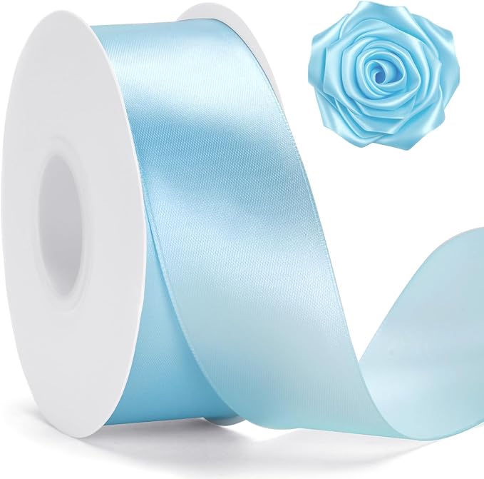 KINGLAKE Baby Blue Satin Ribbon – 1 1/2'' x 100 Yards Polyester Light Blue Ribbon for Gift Wrapping, Baby Shower, Wedding, Party Decoration, DIY Crafts, Floral Bouquets and Wreath Bows