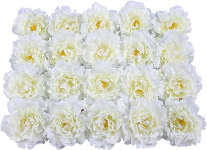 20pcs 5" Artificial Flower Peonies, Silk Peonies with 6" Stems, Flowers Suitable for Wedding Bouquets, Home Party Decoration (Milk White)