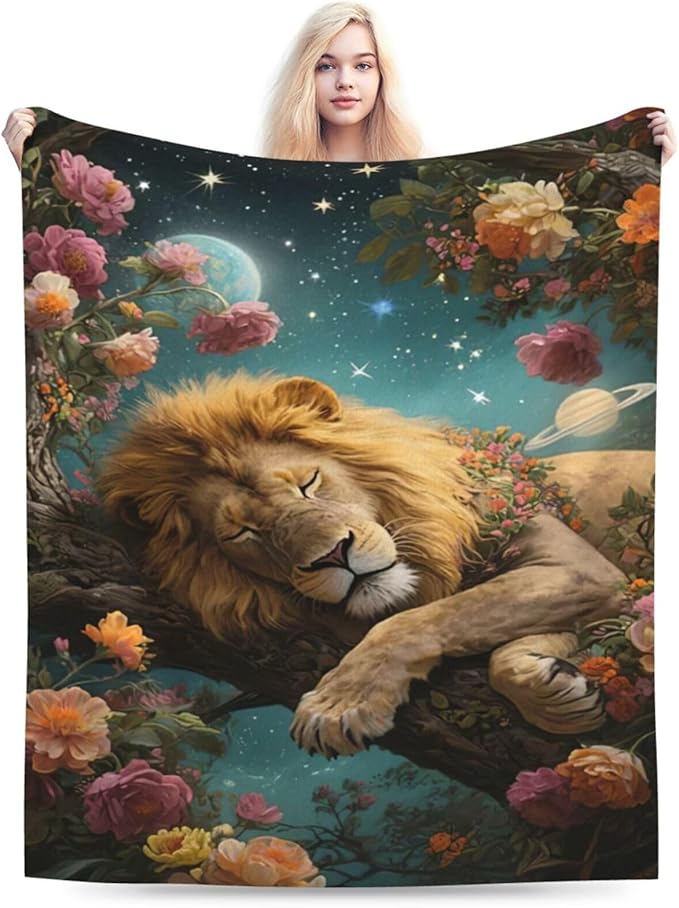 Lion Blanket Lion Throw Blanket Animal Soft Cozy Fleece Fuzzy Stuffed Plush Flannel Gifts for Girls Women Boys Kids Adults 60"X80"