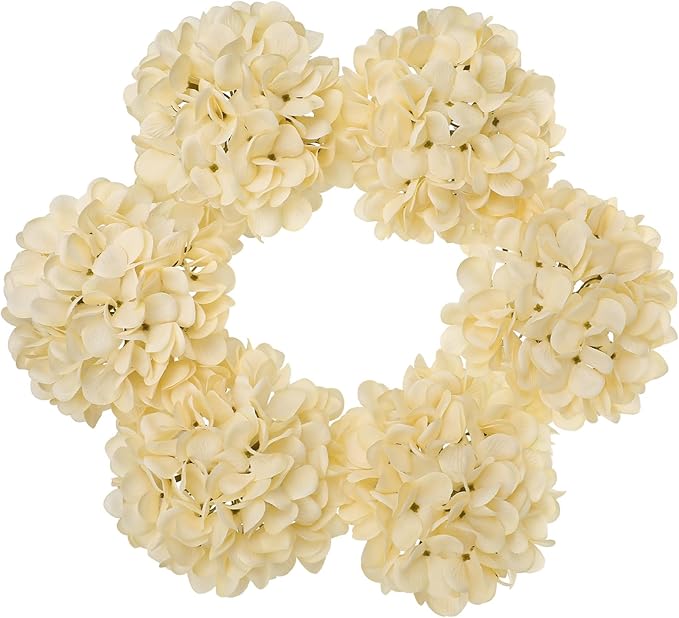 Hollyone 6 Pcs Beige Hydrangea Artificial Flowers Heads with Stems Silk Faux Hydrangea Champagne Fake Flowers for Home Indoor Outdoor DIY Floral Wedding Flower Bouquets Kitchen Table Centerpiece Decor