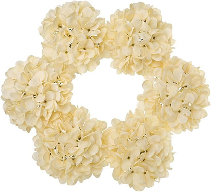 Hollyone 6 Pcs Beige Hydrangea Artificial Flowers Heads with Stems Silk Faux Hydrangea Champagne Fake Flowers for Home Indoor Outdoor DIY Floral Wedding Flower Bouquets Kitchen Table Centerpiece Decor