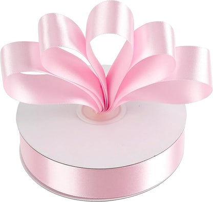 MEEDEE Pink Ribbon 1 Inch Pink Satin Ribbon Lux Double Faced Satin Ribbons by 50 Yards Polyester Wrapping Ribbons for Crafts, Weddings, Flower Bouquet, Holiday Decorating