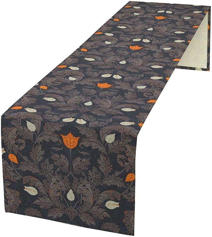 Vintage William Morris Table Runner, Retro Botanical Floral Plant Nature Design Table Runner for Kitchen Dining Wedding, 13x120 Inch