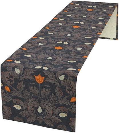 Vintage William Morris Table Runner, Retro Botanical Floral Plant Nature Design Table Runner for Kitchen Dining Wedding, 13x60 Inch