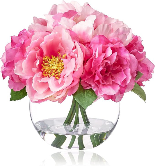 Artificial Flowers in Vase, Silk Peonies Bouquet for Vase with Faux Water, Fake Peony Flower Arrangement for Home Wedding Birthday Party Dining Table Centerpiece New Year Decor Mom's Gift (Pink)