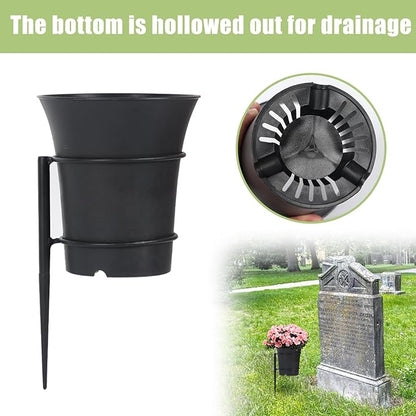 Large Metal Cemetery Vases Flower Holder with Spikes Memorial vases for Grave Vase Decorations for Cemetery Vase Flower Holder for Memorial Grave Lawn Yard Funeral Decor with Freely DIY, 5.4''Diameter