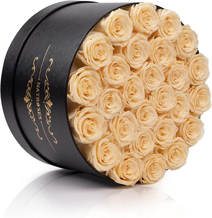 NATROSES 27 Piece Forever Preserved Roses in a Box, Preserved Flowers for Delivery Birthday, for Mom, Buttermilk