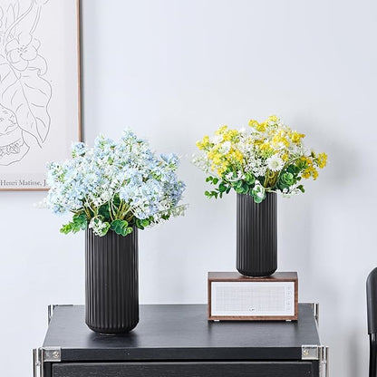 Black Ceramic Flower Vase for Pampas Grass, 8 inch Small Decorative Centerpiece Ribbed Vase for Dining Table, Office Desktop, Shelf Bookshelf, Mantel, Entryway, Bathroom, Countertop, Farmhouse, Gift