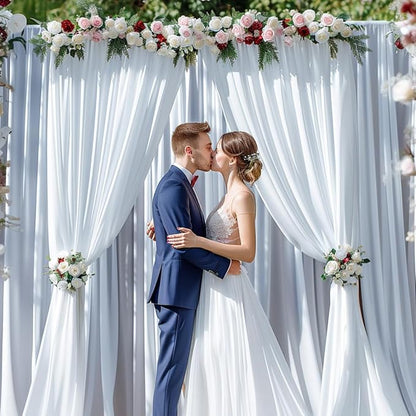 Wrinkle Free White Backdrop Curtain for Parties 10x7ft Soft Fabric Drapes Wedding White Curtain Backdrop for Birthday Party Decorations Background for Photography 5x7ft, 2 Panels
