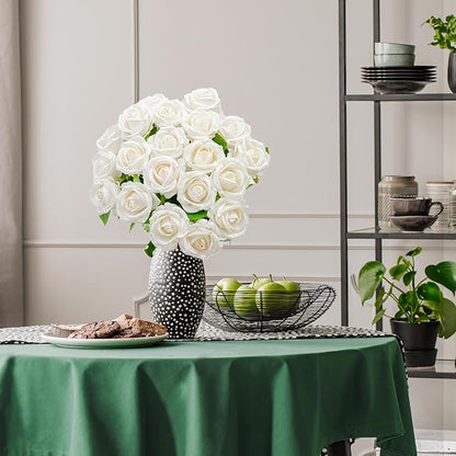 20 Pcs Artificial White Roses, Real Touch Silk Flowers for Wedding, Home Décor, Centerpieces, Bouquets & Valentine’s Day Arrangements (20, White)