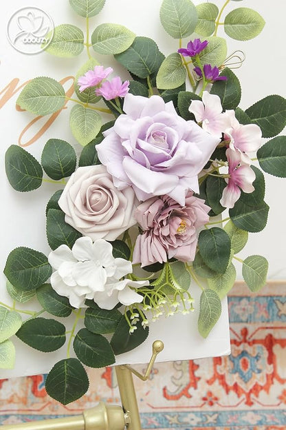 Pack of 2 Wedding Arch Decorations Artificial Hanging Flowers Floral Swag for Wedding Welcome Sign Backdrop Balloon Arch Home Party Bridal Ceremony Reusable(Purple)