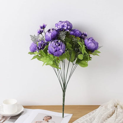 Duovlo Artificial Peony Silk Flowers Fake Flowers Vintage Wedding Home Decoration,Pack of 1 (Medium Purple)