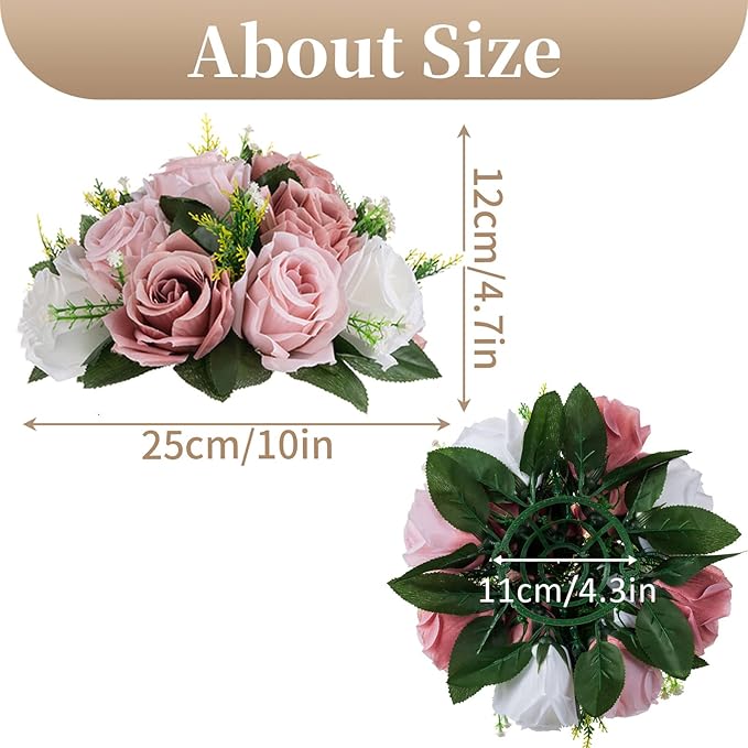 Sziqiqi Pink Flower Centerpieces for Tables Kissing Balls for Wedding - Artificial Floral Arrangement Center Piece