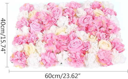 16"x 24" Artificial Flower Wall Panels,Flower Wall Mat Silk Flower Panels for Outdoor Garden Backyard Fence Fence Privacy Screen and Indoor Wall Decor(12Pcs Pink+Light Yellow+White)