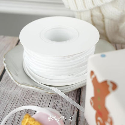 MAYREEL 1/8 Inch White Velvet Ribbon Thin Cream Vintage Ribbon for Wedding Bridal Invitations Gift Wrapping Party Favor Boxes 50 Yards