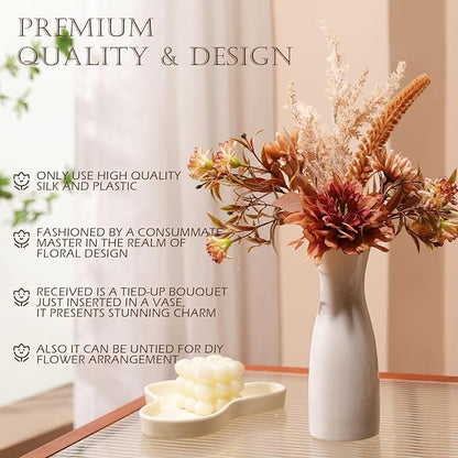 Fake Flower Bouquet, Faux Flower Arrangement for Decorating Kitchens, Bedrooms, Bathrooms, Realistic Artificial Flowers Made of Silk & Plastic, Floral Decoration with Dahlia & Small Blossoms