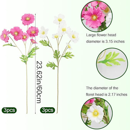 6 Pcs Artificial Flowers with Stems Faux Daisy Flowers Bouquet Rose Red Gardenia Silk Flowers for Home Decor Indoor Vase Outdoors Balcony Table Centerpiece Outside Floral Arrangements Wedding