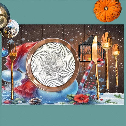 Christmas Art Snowman Snowflake Placemats Set of 1 PVC Vinyl Non Slip Table Mats Heat Resistant Place Mats Washable Wipeable Dining Table Mat for Kitchen Decor Party Indoor Outdoor Decorative Gift