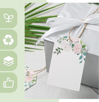 VGOODALL 40PCS Floral Gift Tags with String - Thank You Paper Tags for Baby Shower, Birthday, Wedding, Bridal Shower, DIY Gift, Party Favor Decor