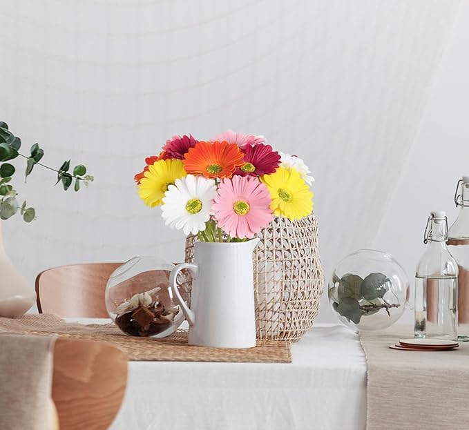 IPOPU Gerbera Daisy Artificial Flowers,20PCS Fake Daisies Artificial Daisy Flowers with Stems for Wedding Party Office Home Decorations(Mixcolor)