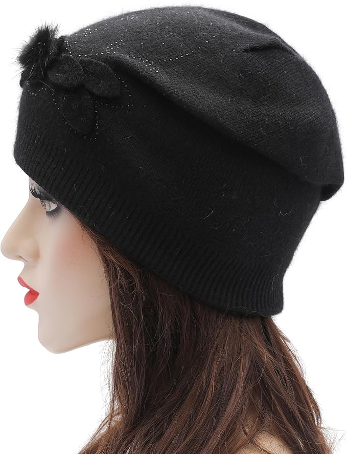 ZLYC Women Floral Slouchy Beanie Hat Double Layer Winter Knit Skull Cap