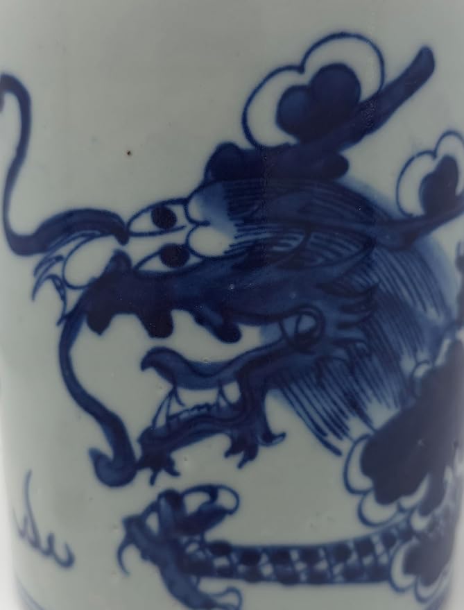 Festcool Retro Antique Like Style Blue and White Porcelain Dragon Ceramic Covered Jar Vase, China Ming Style, Jingdezhen (7 H)