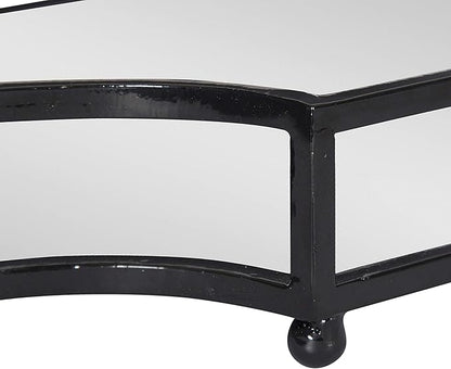 Kate and Laurel Ciel Metal Mirrored Ornate Scalloped Decorative Tray, Black