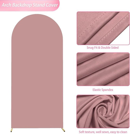 Wokceer 6FT Wedding Arch Cover Spandex Fitted Wedding Arch Stand Covers Round Top Chiara Arch Backdrop Cover for Birthday Party Ceremony Banquet Decoration Light Dusty Rose, COVER 1.8M- ROSEF74-A