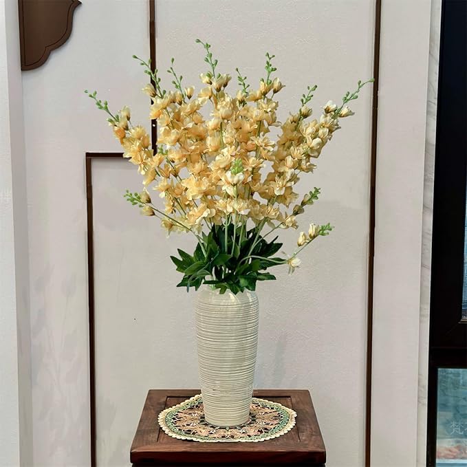 8 pcs Champagne Delphinium Artificial Flowers, 34.25''Artificial Snapdragon Flowers Tall Fake Flowers Silk Flowers Faux Delphinium Bulk for Tall Vase Home Wedding Garden Table Decor (Champagne)