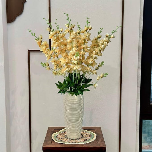 8 pcs Champagne Delphinium Artificial Flowers, 34.25''Artificial Snapdragon Flowers Tall Fake Flowers Silk Flowers Faux Delphinium Bulk for Tall Vase Home Wedding Garden Table Decor (Champagne)