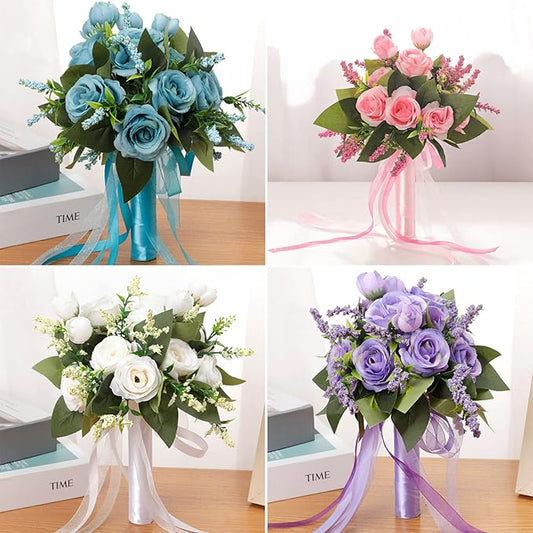 Bride & Bridesmaid Bouquets for Wedding, Wedding Bouquets for Bride Bridesmaid, Silk Bride Bridesmaid Hand Holding Flower Bouquet for Valentines Day Decor Wedding Party Supplies Home Decoration