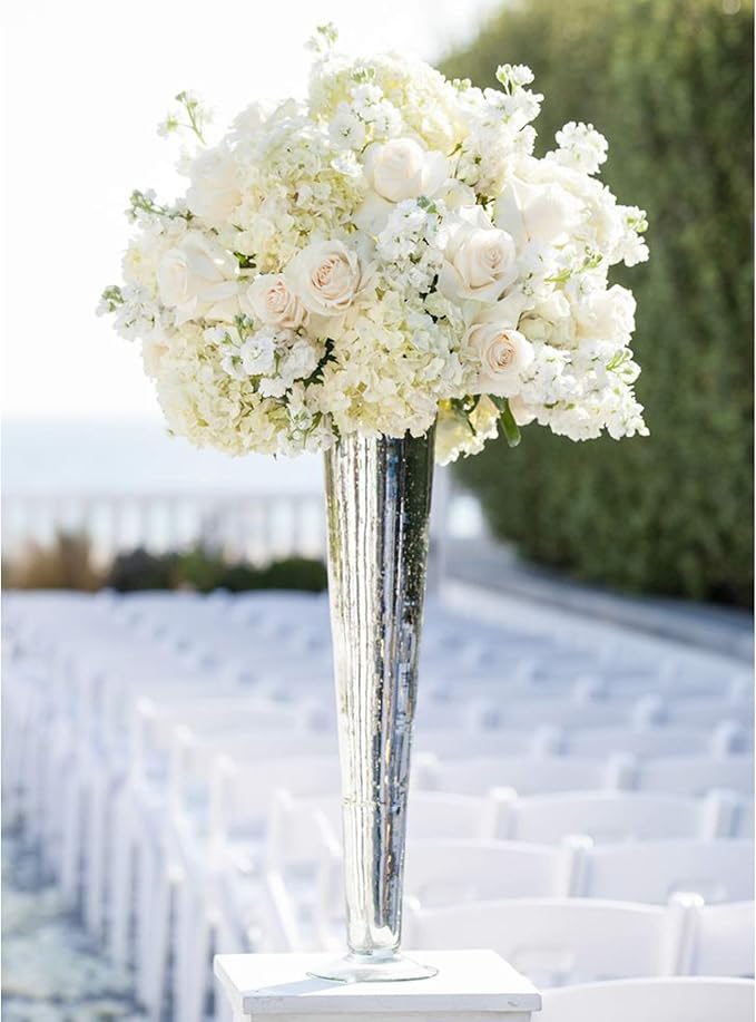 WGV Trumpet Glass Vase Bulk, Open 5", Height 23.5", (Multiple Sizes Choices) Clear Tall Pilsner Floral Planter Container Centerpiece, Wedding Event Home Decor, 6 Pieces (VTV0524)