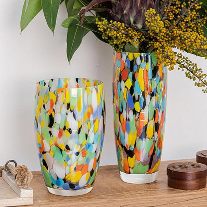Ca D Oro Murano-Style Colored Glass Vase Confetti Effect Hand Blown Art Glass Crystal for Flower, Room Decoration and Centerpiece - Model AD3