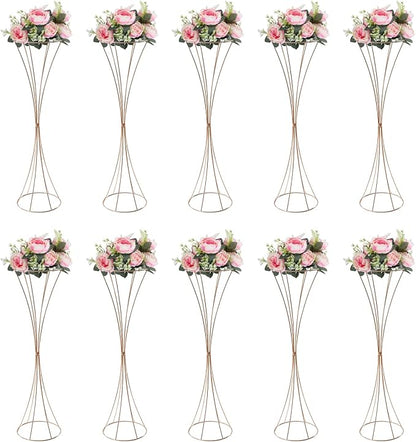 10 Pcs Gold Metal Wedding Flower Trumpet Vase, 31.5inch Tall Metal Trumpet Vase Centerpieces for Wedding, DIY Openwork Flower Arrangement Decor Road Lead for Anniversary Ceremony Birthday Party Aisle