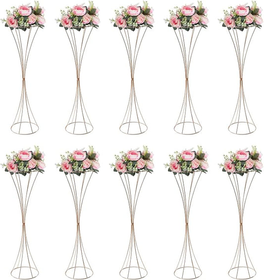 10 Pcs Gold Metal Wedding Flower Trumpet Vase, 31.5inch Tall Metal Trumpet Vase Centerpieces for Wedding, DIY Openwork Flower Arrangement Decor Road Lead for Anniversary Ceremony Birthday Party Aisle