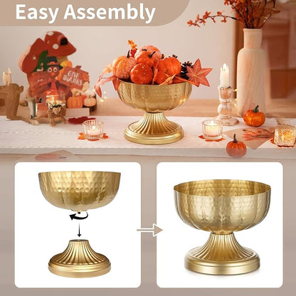 NUPTIO Gold Vases for Centerpieces Wedding: Hammered Brass Compote Vases for Small Flowers Arrangements - Metal Pedestal Bowl for Table Home Decor Set of 10
