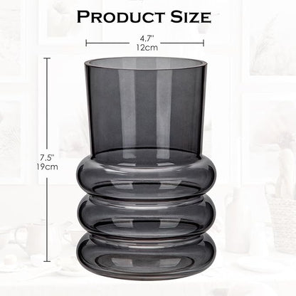 Grey Large Glass Vase for Flowers, 7" H x 4.7" W Flower Vases Decorative Wide Mouth Vase Vintage Glass Vases for Centerpieces Mantel Shelf Table Home Decor