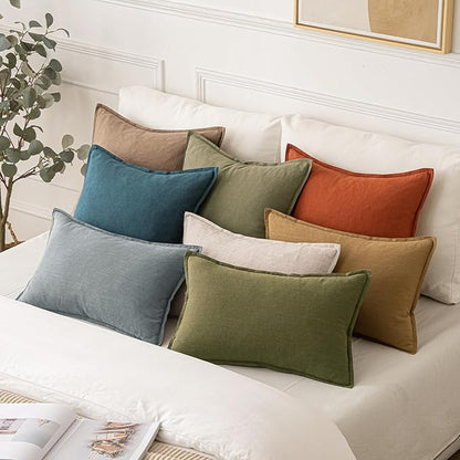 MIULEE Decorative Linen Lumbar Pillow Covers 12x20 Inch Blue Boho Farmhouse Neutral Couch Throw Pillows for Bed Pack of 2 Accent Coastal Modern Pillowcase Summer Sofa Livingroom Home Decor