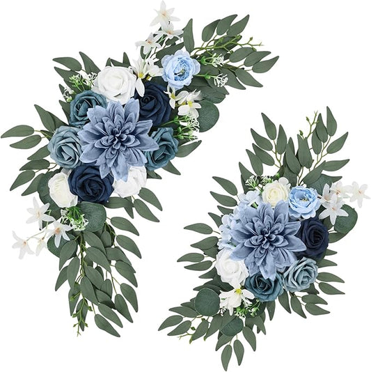 Wedding Arch Flowers Set of 2, Artificial Wisteria & Greenery Garland for Wedding Ceremony Backdrop, Wedding Floral Arrangement for Arch, Photo Booth & Reception Decor (Dusty Blue)