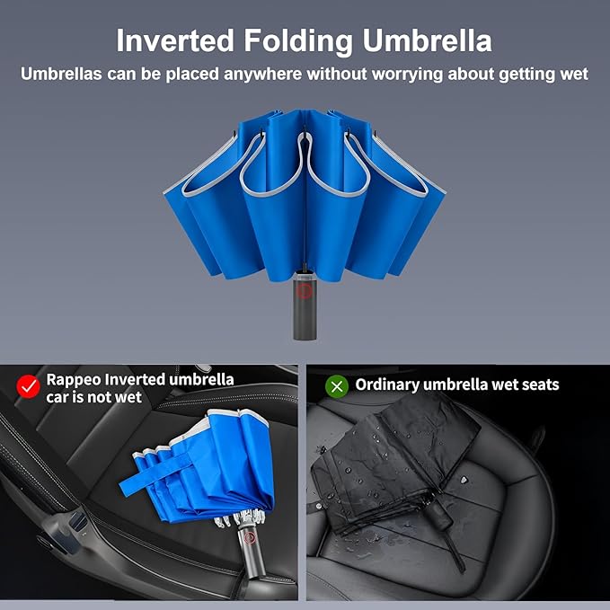 4-in-1 Inverted Travel Umbrella Compact, Automatic Large Umbrellas for Rain & Sun, Portable Windproof Umbrella for Backpack, Reverse Folding Umbrella for UV with Reflective Strips,Lightweight