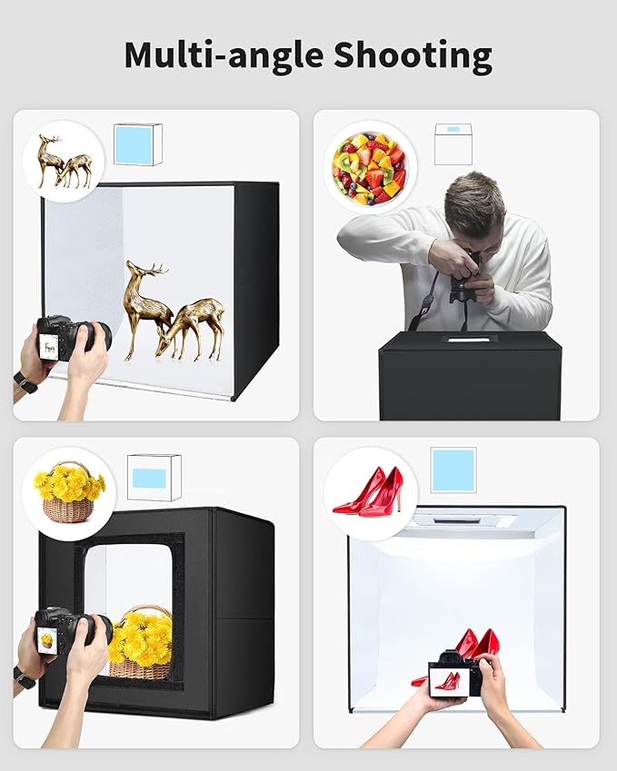 Glendan Light Box Photography: 20x20 inch Photo Studio Light Box with 240 LED Dimmable LED Lights - Folding Photo Box with 12 Color Backdrops for Jewelry Food Electronics Product Photography