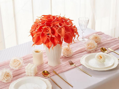 24 Pcs Artificial Calla Lily Flowers Fake Silk Flowers Real Touch for Wedding Bouquet Office Home Kitchen Decor (Coral)